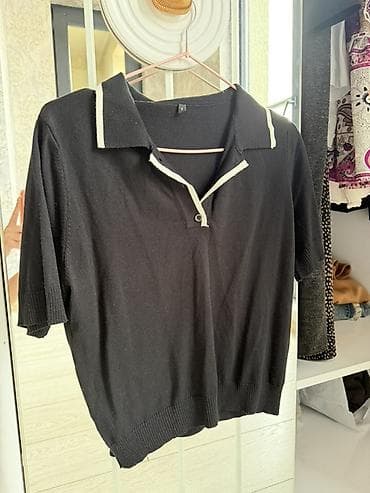 Qara rəngli trikotaj polo köynək - Model: qısaqol, açıq yaxalı polo -