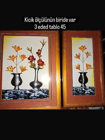 Şəkillər, tablolar: Dekorativ tablo dəsti – 3 ədəd - Mövzu: Vazalarda çiçəklər təsvirli — 1