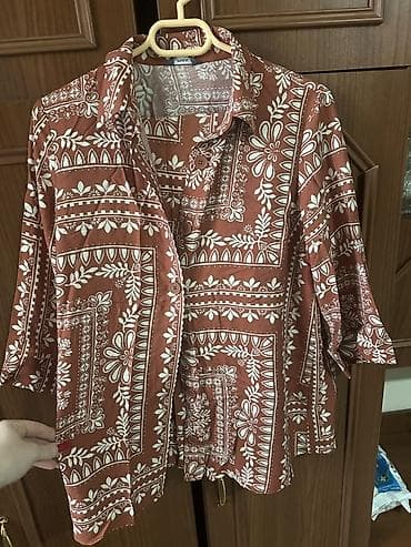 Uşaqlar üçün digər geyimlər: Qadın köynəyi - Dizayn: Terra-kotta rəngində, ağ naxışlı (botanik və — 2