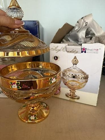 Qapaqlı bəzəkli şirniyyat qabı – HongLi Glass Ware - Material: qalın — 5