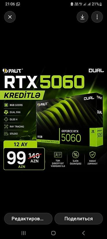 ucuz notebook: Palit GeForce RTX 5060 Dual – 8 GB GDDR6 videokart Xüsusiyyətlər: - 8 — 1