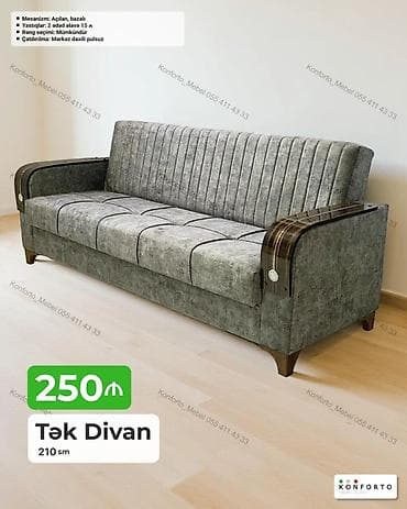 Tək divan – 210 sm • Mexanizm: açılan, bazalı (yataq funksiyası və