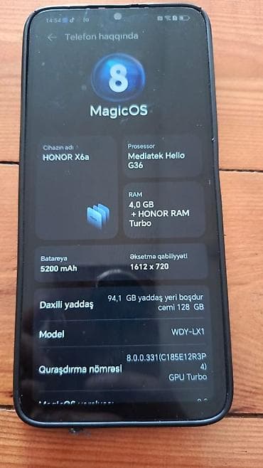 telfon ekranı: Honor X6a, 128 GB, rəng - Gümüşü, Barmaq izi — 1