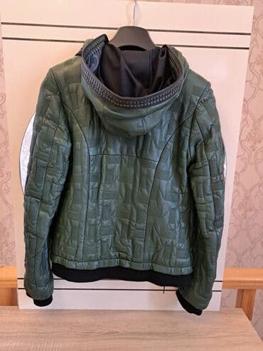 kisi pencekleri: DeriX brendinin kapüşonlu dəri gödəkçəsi - Rəng: zeytun-yaşıl - — 2