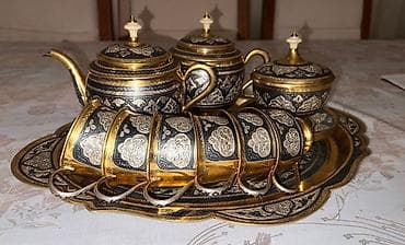 antik servis: Çay dəsti, rəng - Qızılı, Metal — 4