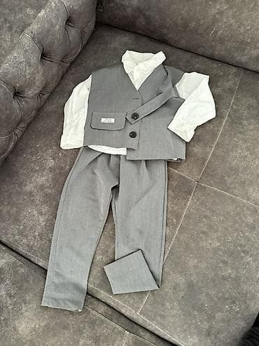 Bayram kostyumları: Uşaq üçün 3 hissəli dəst – boz rəngli klassik üslub - Tərkib: şalvar — 1