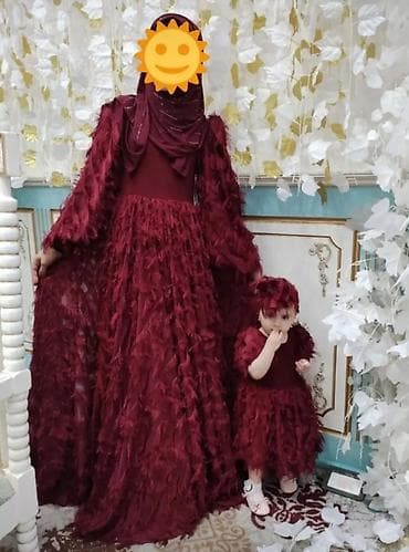 nude ten: Ana-övlad dəsti – bordo rəngdə ziyafət paltarları - Rəng: dərin bordo — 1