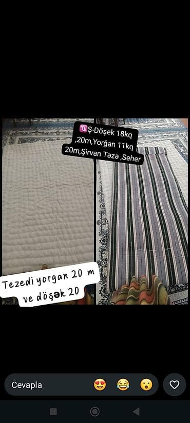 plastik qapi pencere sekilleri: Şirvan istehsalı yorğan və döşək dəsti - Döşək: 18 kq, ölçü 20 m — 1