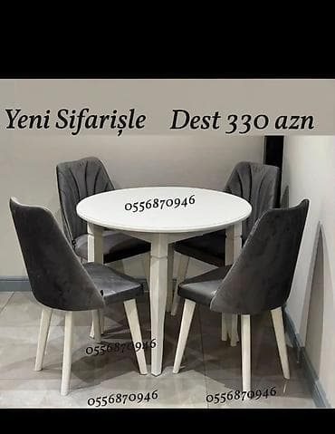 kamo: Mətbəx üçün, Yeni, Açılmayan, Dördbucaq masa, 4 stul — 3