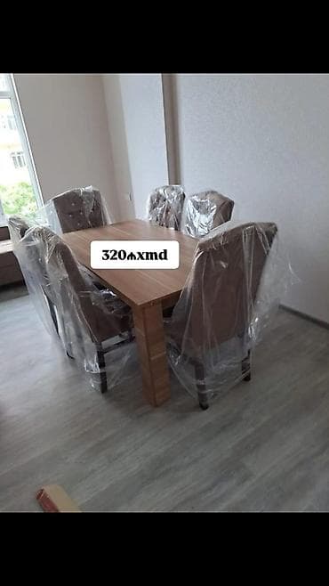 en ucuz perde: Mebel dəstləri 1) Yemək masası və 6 ədəd stul - Düz künclü, taxta — 2