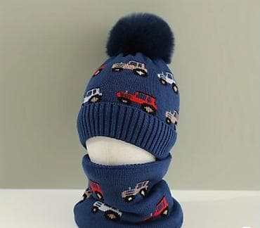 Dəstlər: Uşaq üçün toxunma papaq və boyunluq dəsti - Rəng: tünd göy - Dizayn — 1