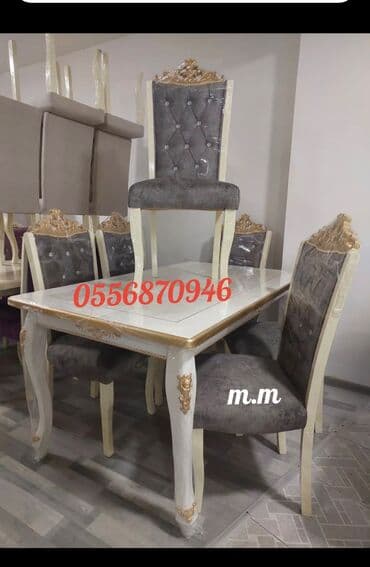 ders masaları: Qonaq otağı üçün, Yeni, Açılmayan, Dördbucaq masa, 6 stul — 6