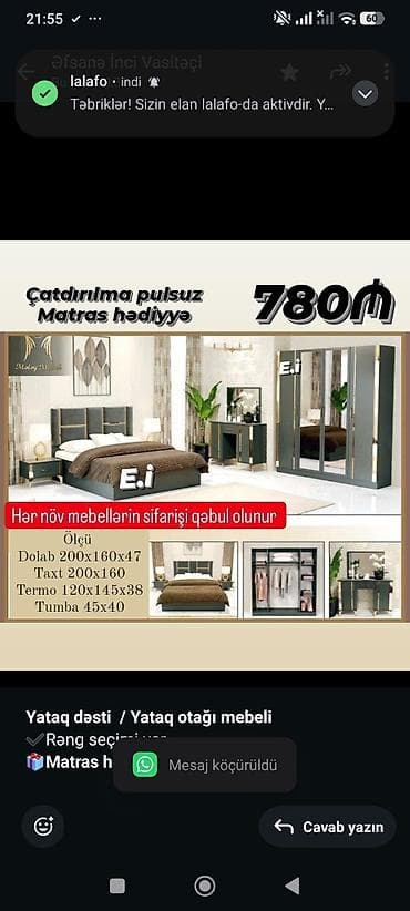 *Yataq dəsti / Yataq otağı mebeli* ✔️Rəng seçimi var *🎁Matras