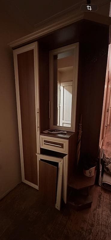 1 qapı, Güzgülü, Qəhvəyi, Digər material, Açılan, Künc dolab