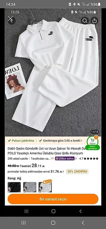 lil solid 2 plus: Məhsul: Dəbli qadın gündəlik iki hissəli kostyum - Üst: qısaqoll POLO — 1