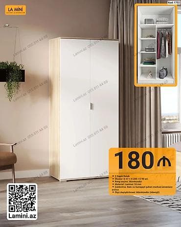 İki qapılı dolab – Kod: 1702 - Ölçülər: Dərinlik 47 sm × Hündürlük — 1
