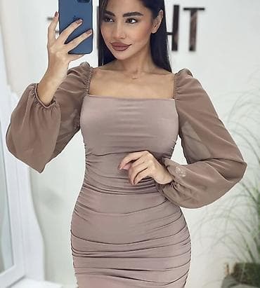 don: Moka rəngdə, bədənə oturan zərif geyim. - Model: off-shoulder və ya — 3