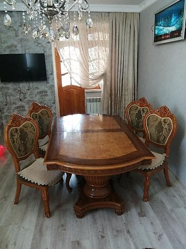 vitrin mebel sifarişi: Qonaq otağı üçün, İşlənmiş, Açılan, Dördbucaq masa, 8 stul — 1