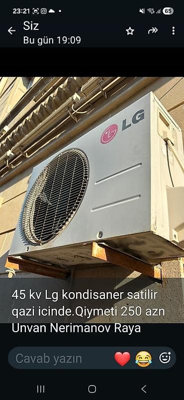 kondisioner kodları: LG kondisioner – 45 kv güc kateqoriyası. Xarici blok görüntüdədir — 1