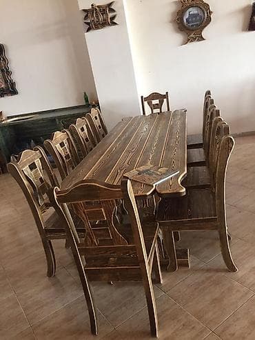 qabaq ustol: Mətbəx üçün, Açılmayan, Dördbucaq masa, 12 stul — 2