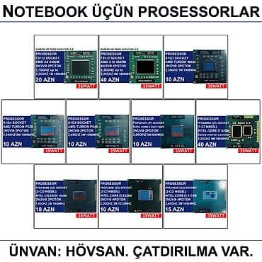 Notebook üçün Prosessorlar 📍Ünvan: Bakı şəh, Suraxanı ray, Hövsan qəs