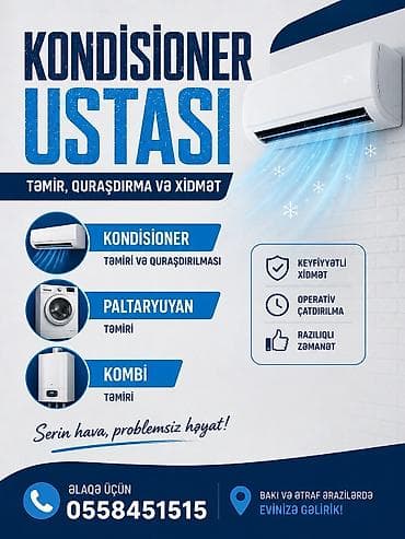 Təmir, Split kondisionerlər, Təmizləmə, Zəmanətlə lalafo.az -da Təmir, Split kondisionerlər, Təmizləmə, Zəmanətlə