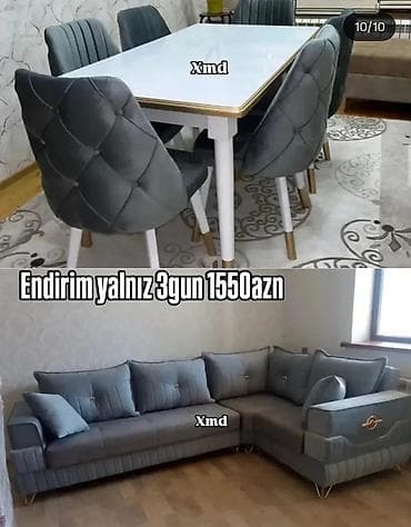 divan stolu: Mebel dəsti – yemək masası + 6 ədəd stul + künc divan - Müasir — 2