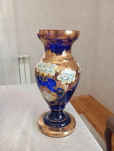 assa çay: Böhmian (Murano üslubunda) bəzəkli şüşə dəst - Rəng: kobalt mavi və — 3