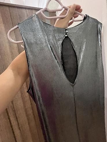 Yeni ! Metalik parıltılı uzun paltar - Rəng: tünd boz/Metallic gümüş — 3