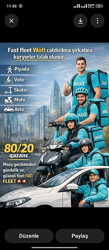 bolt operator vakansiya: Курьер требуется, Ежедневно оплата, Без опыта — 1