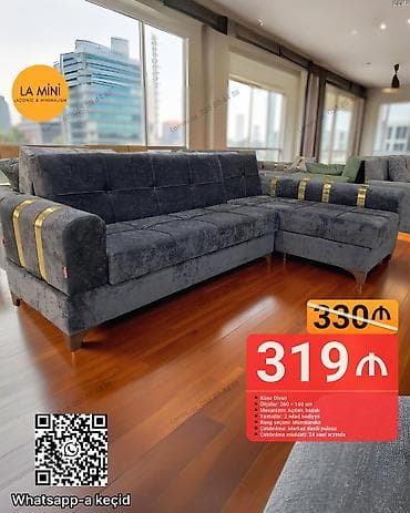 Künc divan, Açılan, Bazalı, Vеlur parça, Şəhərdaxili pulsuz çatdırılma