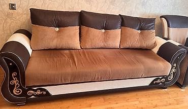 divan mini: İşlənmiş, Divan, 2 kreslo, Bazalı, Açılan — 1