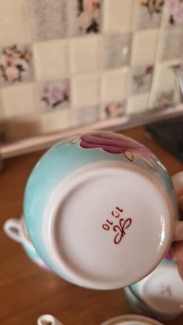 zerif cay: Çay dəsti, rəng - Göy, Farfor — 2