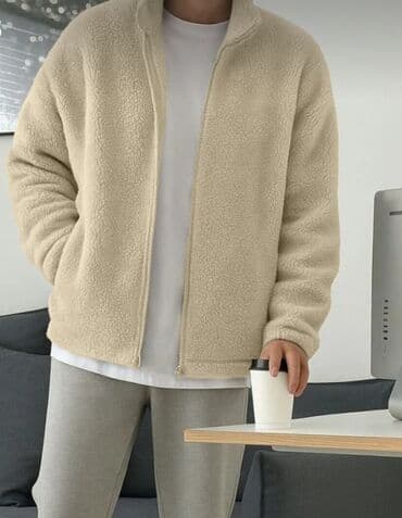 женские кардиганы большого размера: Unisex flis jaket – krem rəngdə, yumşaq və istiliyi yaxşı saxlayan — 3