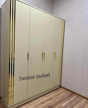 ucuz şkaf: 3 qapılı, Güzgülü, Bej, Açılan, Düz dolab — 6