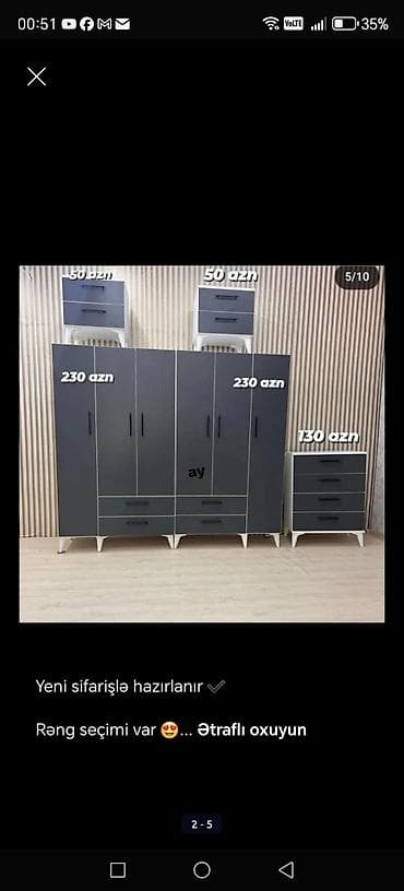 Yataq otağı üçün modul mebel dəsti – sifarişlə hazırlanır, rəng seçimi