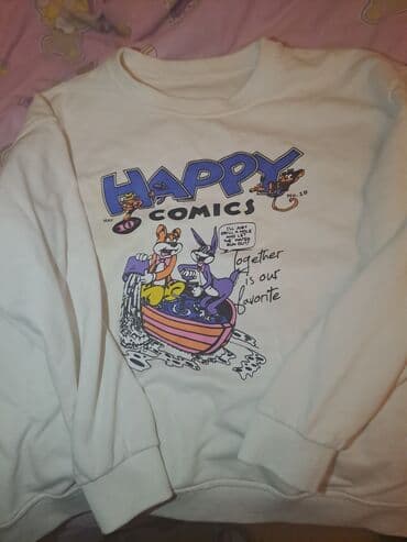 детские однотонные футболки: Ağ rəngli sweatşört. - Ön hissədə rəngarəng “HAPPY COMICS” çapı və — 2