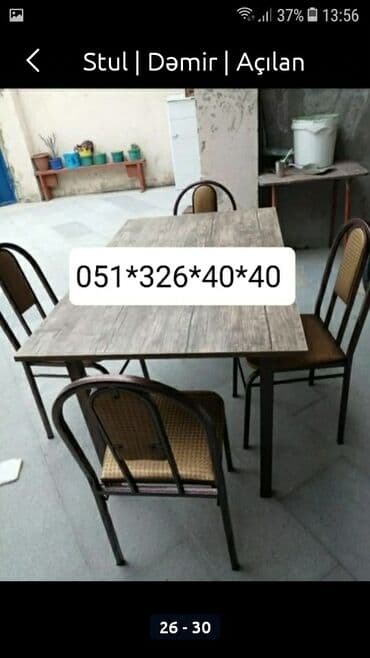 Masa və oturacaq dəstləri: Qonaq otağı üçün, Yeni, Açılan, Dördbucaq masa, 4 stul — 29