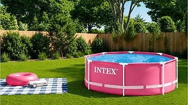 İdman və istirahət: INTEX karkaslı dairəvi hovuz – çəhrayı rəng ölcüsü 2.44×76 - Brend — 2