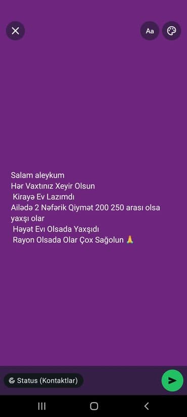 gencede ayliq kiraye evler: Axtarılır: Kirayə ev - Ailədə 2 nəfərik - Büdcə: 200–250 arası - — 1