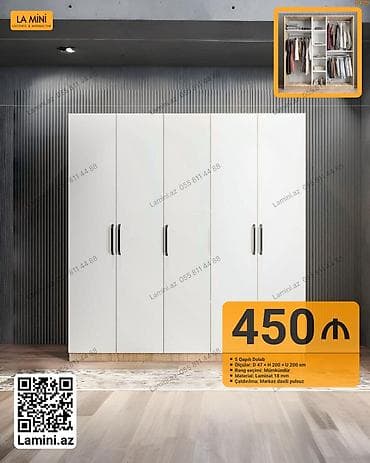 kombi ucun dolab: 5 qapı, Ağ, Digər material, Açılan, Düz dolab — 1