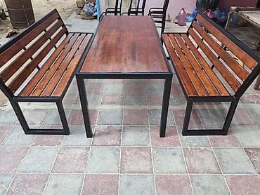 Dördbucaq masa, Açılmayan, Skameykalar ilə, Metal — 1