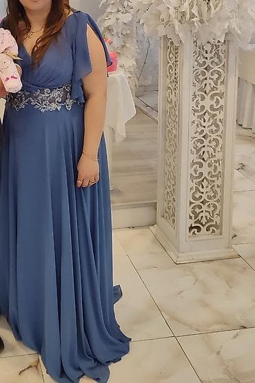 uzun corab: Mavi rəngdə zərif ziyafət/libas - Model: A-kəsim, uzun ətəkli, axıcı — 2
