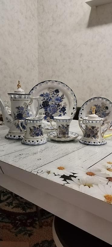 9 maya aid sekiller: Çay dəsti, rəng - Göy, Farfor — 1