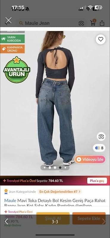 kişi üçün cins şalvarlar: Maule Jean – mavi rəngli, toka detallı, geniş paça baggy qadın cinsi — 3