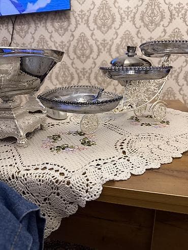 miska sekilleri: Gümüşü tonlarda şüşə qab dəsti - Zərif naxışlı metal (gümüşü rəng) — 1