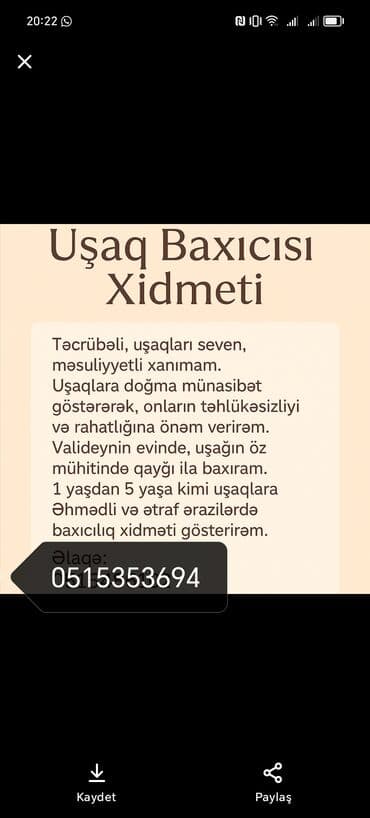 Uşaq Baxıcısı Xidməti - Təcrübəli, uşaqları sevən və məsuliyyətli lalafo.az -da Uşaq Baxıcısı Xidməti - Təcrübəli, uşaqları sevən və məsuliyyətli