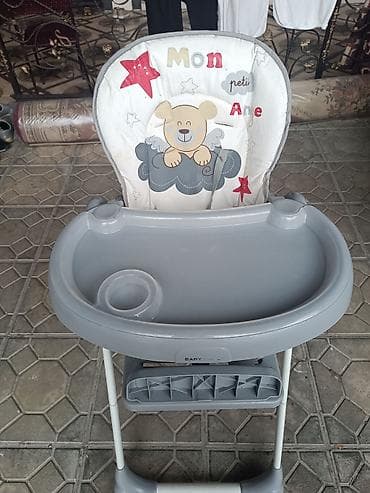 Uşaq yemək stulu - Rəng: boz-ağ - Yumşaq oturacaq və bel dəstəyi