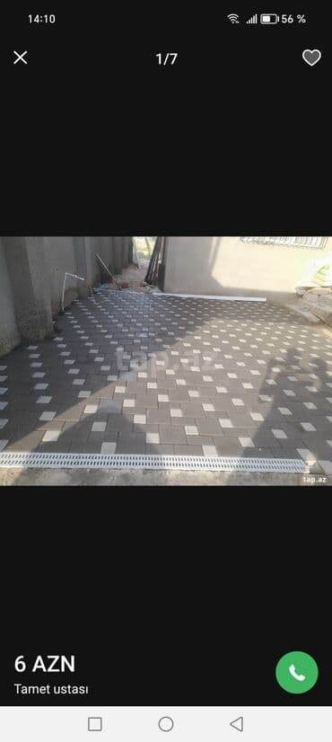 Plitə işləri: Tamet (bardür və səki daşı) döşəmə xidməti - Həyətyanı sahə, qaraj — 4