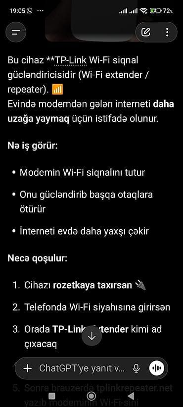cib vayfayı: TP-Link TL-WA855RE Wi‑Fi Gücləndirici (Range Extender). yenidi 10 gün — 2